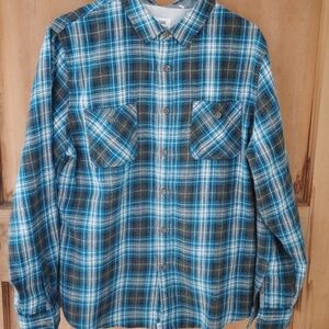 SVRN Sovereign Code Mens Shirt Medium Western Blue Plaid Flannel Button Up